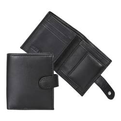Geldbörse aus echtem Leder, RFID-blockierend, mit Ausweis-Fensterfach und Münzfach, für Damen und Herren, 360 Grad (schwarz), Schwarz , S, Minimalistisch von RAS WALLETS