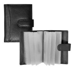 Ras Kreditkartenetui / Geldbörse aus weichem Echtleder, Schwarz, mit 20 durchsichtigen Kunststofftaschen, 4 Kartenfächern - mit Geldscheinfach - 601 von RAS WALLETS