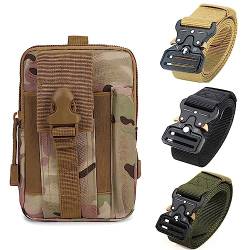 Taktische Gürteltasche und Gürtel, Hüfttaschen im Militärstil, Riggers-Gürtel for Männer, Ideal for Wandern, Training, Klettern, Jagen (Color : A Cp Waist Pack+Green Belt, Size : Set) von RASPIO