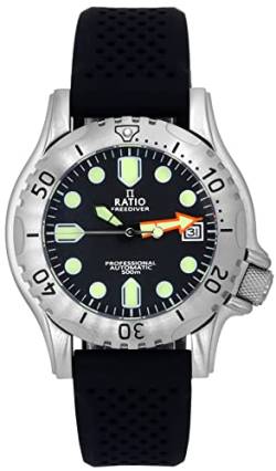 RATIO FreeDiver Professionelle Taucheruhr, Saphirglas, automatische Taucheruhr, 500 m wasserdicht, Taucheruhr für Herren, Schwarz, Taucher von RATIO