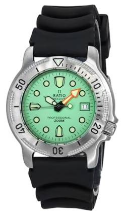 RATIO FreeDiver Professionelle Taucheruhr, Saphirglas, japanische Quarz-Tauchuhr, 200 m wasserdicht, Taucheruhr für Herren, Mintgrün, Taucher von RATIO