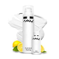 RAU Cosmetics AHA + 2% BHA Fruchtsäurepeeling Fruit Acid Peeling 100 ml & 50 ml Neutralizer - Skincare Peeling bei Mitessern, Unreine, Reife, Trockene Haut - Mandelsäure, Salicylsäure & Lactobionsäure von RAU Cosmetics