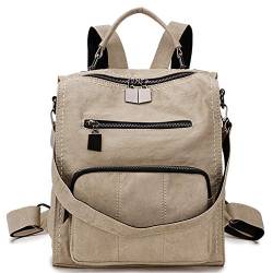 RAVUO Damen Rucksack Klein, Soft Pu Leder 2 in 1 Rucksackhandtasche Elegant Cityrucksack Kleine für Reisen, Arbeit, Schule,Beige von RAVUO