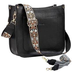 RAVUO Kleine Handtasche Damen, Weich PU Leder Umhängetasche Mittelgroß Crossbody Bags mit Zwei Austauschbare Bedingungen Schultergurte für Tägliches Arbeiten, Einkaufen,Schwarz von RAVUO