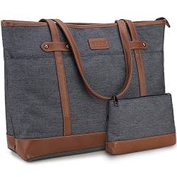 RAVUO Laptop Damen Handtasche, Elegant Laptop Tasche 15,6 Zoll Große Leichte Tote Shopper Bag mit Geldbörse für Büro Schule Einkauf,Braun mit Grau von RAVUO
