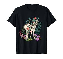 Kindermode - Blumen weißes Pferd mit schwarzen Streifen T-Shirt von RAWZ