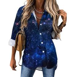 RBAZYFXUJ Damen-Bluse, Aurora, Sternenhimmel, Weltraum, Sternenhimmel, Langarmshirt, Button-Down-Shirt für Arbeit, Party, Aurora Sternenhimmel Weltraum Sternenhimmel Sternenhimmel, M von RBAZYFXUJ