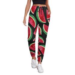 RBAZYFXUJ Jogginghose, rote Wassermelonen-Jogginghose, Damenhose mit Kordelzug für Workout, Lounge, Sport, Rote Wassermelone, XL von RBAZYFXUJ