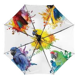 RBAZYFXUJ Regenschirm, 3D-Aquarell-Papageien-Auto-Regenschirm, automatisches Öffnen, 3-facher Regenschirm für Damen und Herren, 3D-Aquarell-Papagei., Einheitsgröße von RBAZYFXUJ