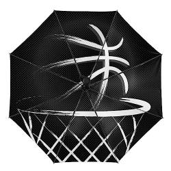 RBAZYFXUJ Regenschirm, Basketball-Auto-Regenschirm, automatisches Öffnen, 3-fach faltbarer Regenschirm für Damen und Herren, Basketball, Einheitsgröße von RBAZYFXUJ