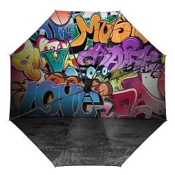 RBAZYFXUJ Regenschirm, Graffiti-Hip-Hop-Auto-Regenschirm, automatisches Öffnen, 3-fach faltbarer Regenschirm für Damen und Herren, Graffiti Hip Hop, Einheitsgröße von RBAZYFXUJ