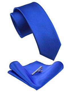RBOCOTT Blau Schmale Krawatte Seidenkrawatte und Einstecktuch mit Krawattenklammer Set(13) von RBOCOTT