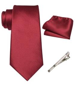 RBOCOTT Burgunder Krawatte Seidenkrawatte und Einstecktuch mit Krawattenklammer Sets für Männer 8cm(1) von RBOCOTT