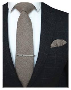 RBOCOTT Einfarbig Wolle Krawatte und Einstecktuch, Krawattenklammer Set für Männer, Rosa / Braun, M von RBOCOTT