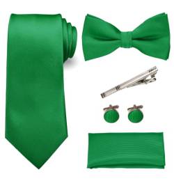 RBOCOTT Grün Krawatte und Fliege Einstecktuch mit Krawattenklammer und Manschettenknöpfe Sets(4) von RBOCOTT