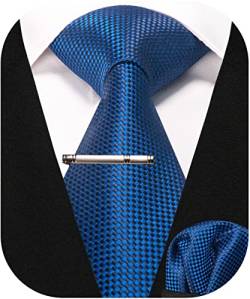 RBOCOTT Herren Blau Krawatte Seidenkrawatte und Einstecktuch mit Krawattenklammer Sets für Männer(51-19) von RBOCOTT