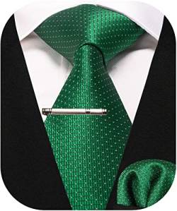 RBOCOTT Herren Grün Krawatte Seidenkrawatte und Einstecktuch mit Krawattenklammer Sets für Männer(51-6) von RBOCOTT