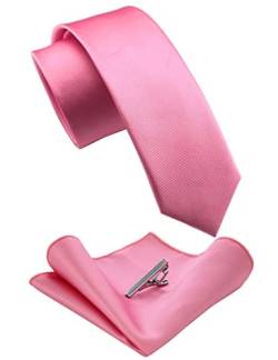 RBOCOTT Lachs Schmale Krawatte Seidenkrawatte und Einstecktuch mit Krawattenklammer Set(1) von RBOCOTT