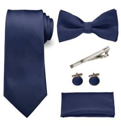 RBOCOTT Marineblau Krawatte und Fliege Einstecktuch mit Krawattenklammer und Manschettenknöpfe Sets(11) von RBOCOTT