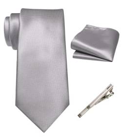 RBOCOTT Silber Krawatte Seidenkrawatte und Einstecktuch mit Krawattenklammer Sets für Männer 8cm(5) von RBOCOTT