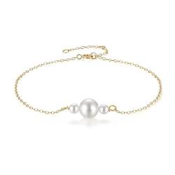 RC-BKKXXEAV Sommer Damen Perlenarmband 925 Silber verstellbar elegantes Perlenarmband zarter Hochzeitsfeierschmuck (Color : Gold color2, Size : 17cm) von RC-BKKXXEAV