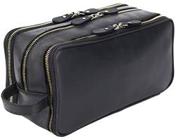 RC ROCKCOW Personalisierte Leder-Kulturtasche für Herren, Reise-Rasierset, große Kosmetiktaschen, Kosmetiktaschen, Badezimmer-Organizer, Schwarz (Vollnarbenleder), Large von RC ROCKCOW