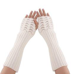 RDWESZOD Damen Winter Lange Warme Strick Armstulpen Handschuhe Fäustlinge (Weiß-A) von RDWESZOD