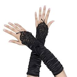 RDWESZOD Fingerlose Handschuhe für Damen, Spitze aus Satin, 1920er-Jahre, fingerlose Satin-Handschuhe, Brautschmuck, Abschlussball für Hochzeit, Party, Kostüm-Zubehör von RDWESZOD