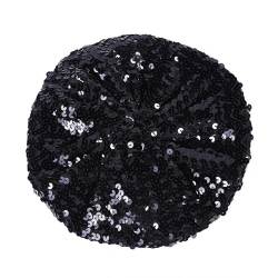 RDWESZOD Frauen Mädchen Funkelnde Pailletten Beret Hut, Stretch Beanie Cap Headwear für Festival Party Club Halloween (Schwarz) von RDWESZOD