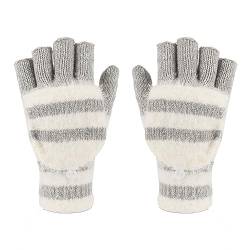 RDWESZOD Frauen Winter gestrickte fingerlose Handschuhe, warme Fäustlinge Handschuhe (Grau-Weiß) von RDWESZOD