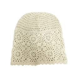 RDWESZOD Frauen häkeln Slouchy Beanie Hut, Stricken Blumen Baumwolle Ausschnitt Sommer Hüte (Beige) von RDWESZOD