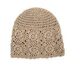 RDWESZOD Frauen häkeln Slouchy Beanie Hut, Stricken Blumen Baumwolle Ausschnitt Sommer Hüte (Khaki) von RDWESZOD