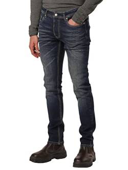 RE-ZO Herren Jeans-Hose Slim-Fit Used-Look normaler Bund Denim Stretch Male, Farbe:Denim, Jeans/Hosen Neu:34W / 30L von RE-ZO