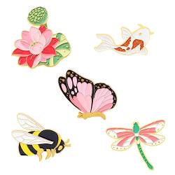 Cartoon Schmetterling Libelle Karpfen Lotusblume Biene Brosche 5 Pcs Set von schönen Tieren und Pflanzen Metall Abzeichen personalisierte Schmuckstück Geschenk Uniformen Reversnadel Schal Schnalle von REAGAR