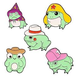 Fünf Stück Niedlich Happy Frog Anstecknadel Tier Legierung Brosche Kreativ Lustig Emaille Frosch Anstecknadeln Zubehör für Freunde Geschenke von REAGAR