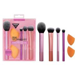 Real Techniques Everyday Essentials + Make-up-Schwamm-Set, 4 Make-up-Pinsel und 2 Blender-Schwämme, für Foundation, Rouge, Bronzer, Lidschatten und Puder, synthetische Borsten, 6-teiliges Set von REAL TECHNIQUES