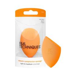 Real Techniques Miracle Complexion Sponge, Make-up-Mischschwamm, für flüssige und cremefarbene Grundierung, bietet leichte bis mittlere Deckkraft, natürliches, taufrisches Make-up, orangefarbener Schwamm, latexfreier Schaum, 1 Stück von REAL TECHNIQUES