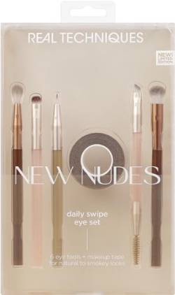 Real Techniques New Nudes Daily Swipe Eye Kit, Makeup Brushes For Eyeshadow, Liner, & Brows, Makeup Tape, For Natural Or Smokey Makeup Look, Synthetic Bristles, Cruelty-Free & Vegan, 7 Piece Set von REAL TECHNIQUES