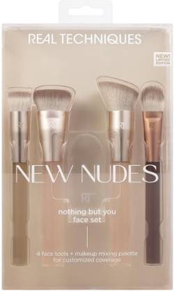 Real Techniques New Nudes Nothing But You Face Kit, Makeup Brushes For Blush, Contour, Concealer, & Foundation, Includes Makeup Mixing Palette, Custom Makeup, 5 Piece Set von REAL TECHNIQUES