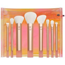 Real Techniques The Wanderer Make-up - Midi-Größe- Pinsel-Set, Premium- und Profi-Pinsel-Set, weiche Borsten, für Grundierungen, Puder, Concealer, 9-teiliges Set, Gold von REAL TECHNIQUES