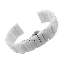 RECHERE 16mm Armband weisses Keramikarmband Uhrenarmband Druckknopf Faltschließe von RECHERE