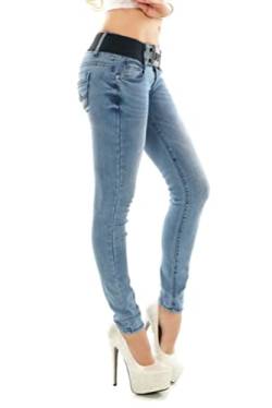 RED SEVENTY Damen Skinny Jeans Stretch Denim Hose mit Gürtel Gr. 32-40, Blau W1013, 38 von RED SEVENTY