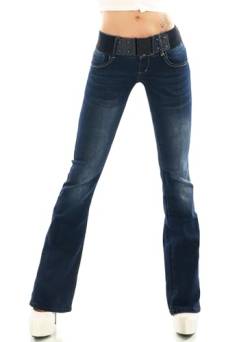RED SEVENTY Damen Stretch Denim Skinny Boot Cut Jeans Hose Blau Faded mit Gürtel EU 39-42, Blau Wt359, 36 von RED SEVENTY