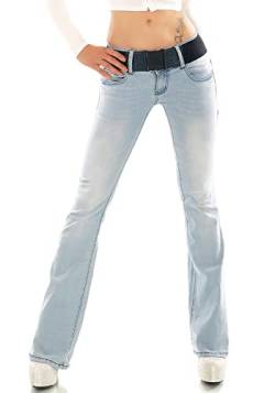 RED SEVENTY Damen Stretch Denim Skinny Boot Cut Jeans Hose Blau Verblasst mit Gürtel UK 6-14, Blau W350, 38 von RED SEVENTY