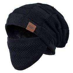 REDESS Beanie Mütze für Herren und Damen Winter Warme Mützen Stricken Slouchy Thick Skull Cap, Black, One Size von REDESS