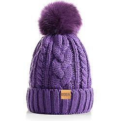 REDESS Damen Winter Bommel Beanie Mütze mit warmem Fleece gefüttert, Dicker Slouchy Snow Knit Skull Ski Cap von REDESS