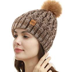 REDESS Damen Winter Pompom Beanie Mütze Fleece gefütterte warme Mützen, Dicke, lässige Schneestrickmütze für Damen von REDESS