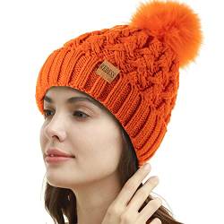 REDESS Damen Winter Pompom Beanie Mütze Fleece gefütterte warme Mützen, Dicke, lässige Schneestrickmütze für Damen von REDESS