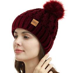 REDESS Damen Winter Pompom Beanie Mütze Fleece gefütterte warme Mützen, Dicke, lässige Schneestrickmütze für Damen von REDESS