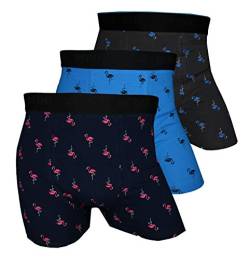 REDO Boxershorts mit Flamingo-Muster 3er Pack, Größe X-Large (XL), Farbe je 1x grau, blau, dunkelblau von REDO